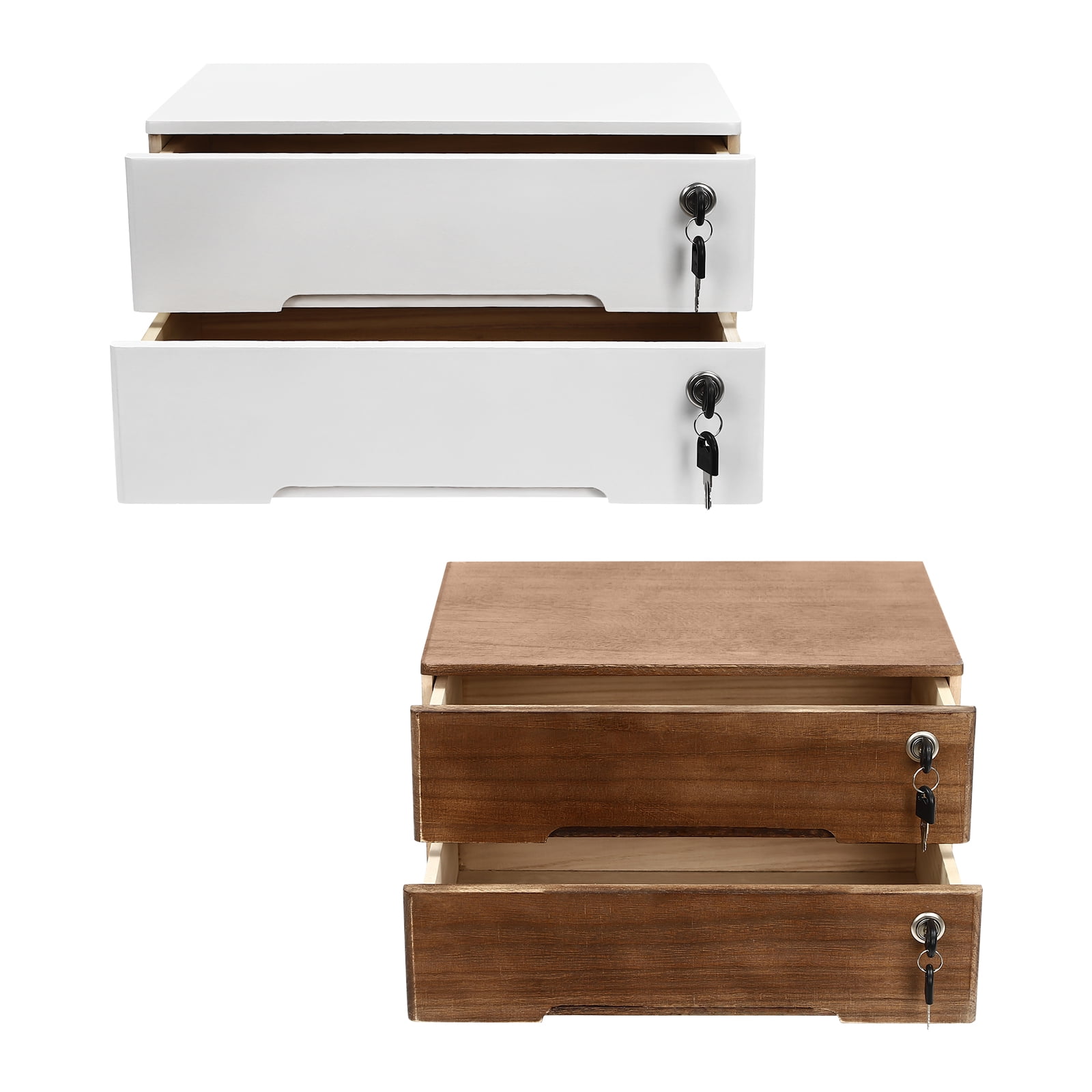 Wooden Desktop Storage Box, 2-Drawer Organizer with Lock, Minimalist Design for Files, Keys, and Daily Essentials in Home or Office
