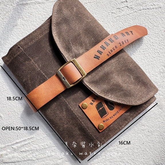 Replica PEG&AWL Artwork Pen Roll Case Waterproof Waxed Canvas Organiser Inner Pocket（7.3X6.3in）Brown