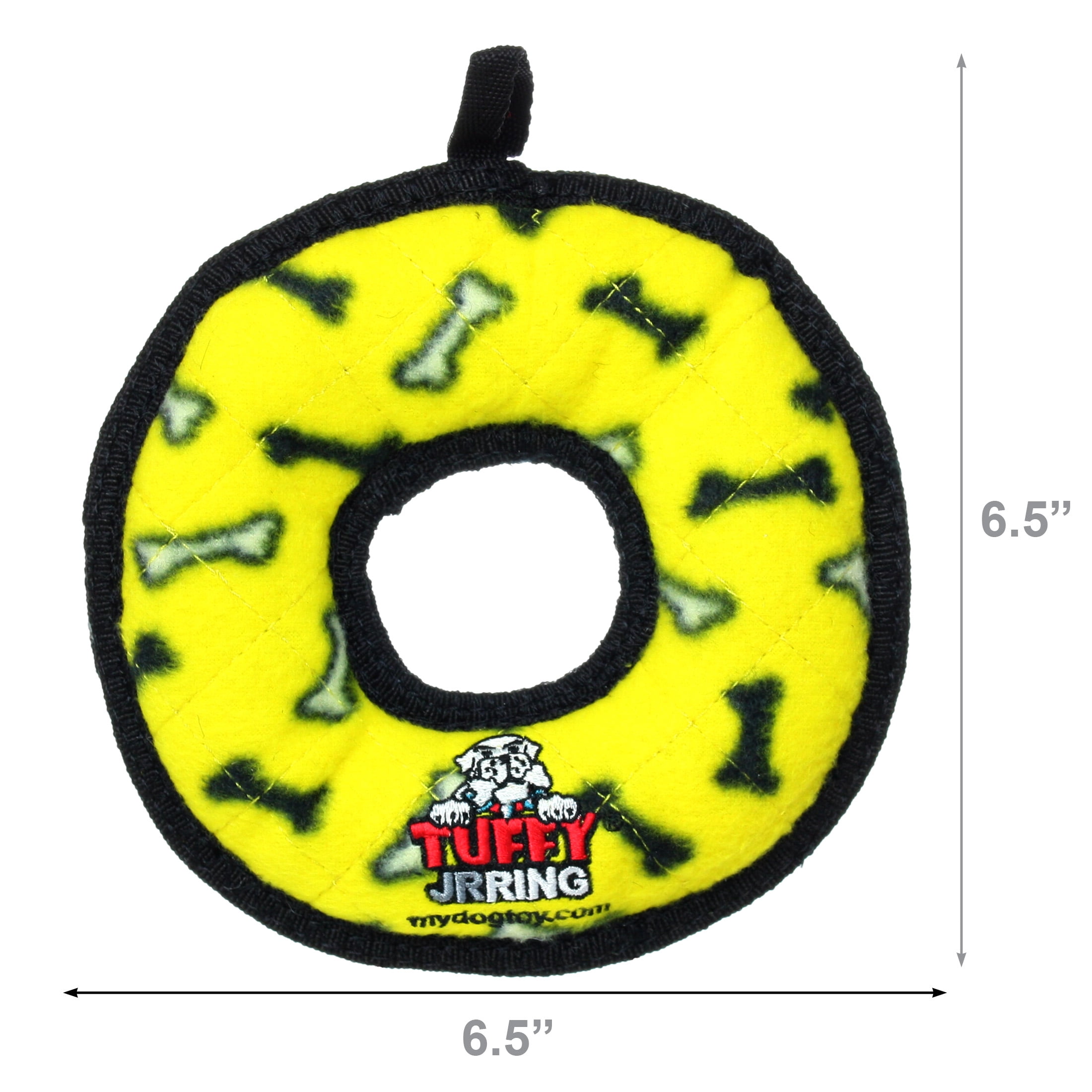 Tuffy Jr Ring Yellow Bone Durable Plush Squeaky Dog Toy