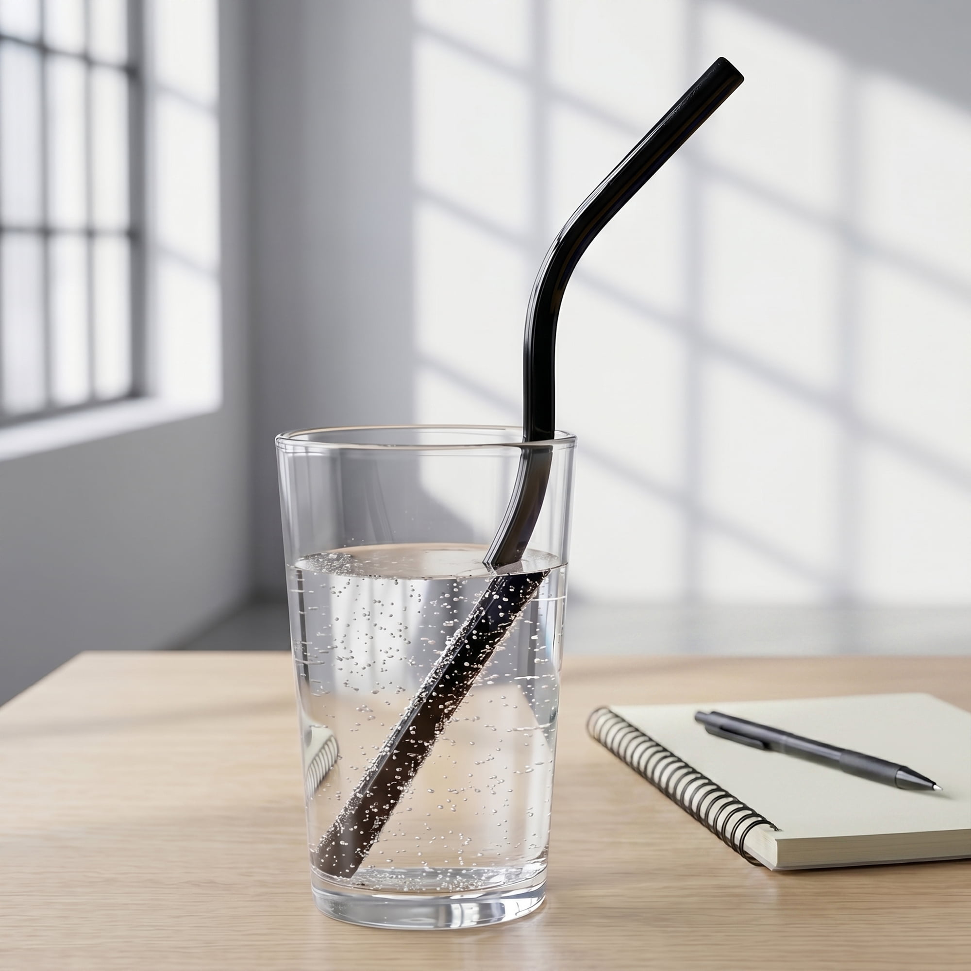 Unique Bargains 10Pcs Reusable Glass Dishwasher Safe Straws Black