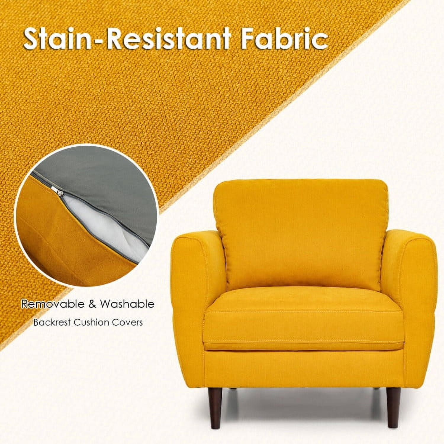 Finihen Upholstered Accent Armchair, Modern Upholstered Accent Chair Single Sofa Armchair, for Living Room, Bedroom, Yellow