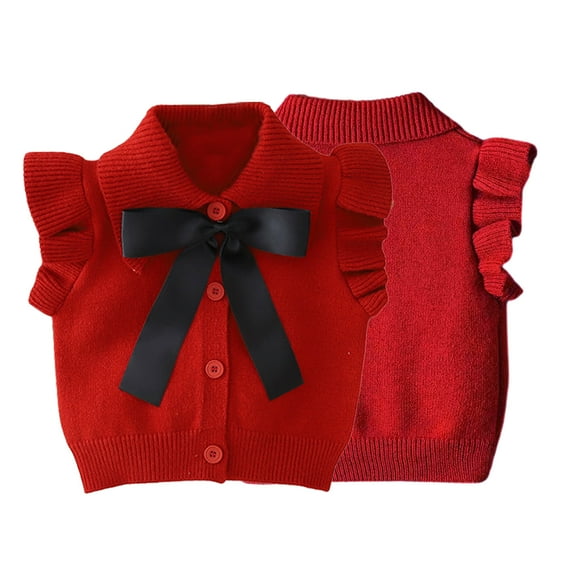 Esaierr Toddler Girls Sweaters Vest Knitted Sleeveless Jacket for 1-5T Girls Ruffle Bowknot Cardigan Waistcoat Spring Fall