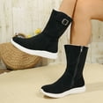 thumbnail image 3 of Women's Plush Black Mid Calf Boots Suede Fleece Lined Platform Booties Winter Warm Non Slip Work Shoes, 3 of 9