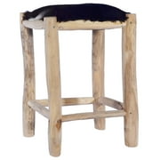 Walmeck Bar Stool Real Goat Leather and Solid Teak Wood