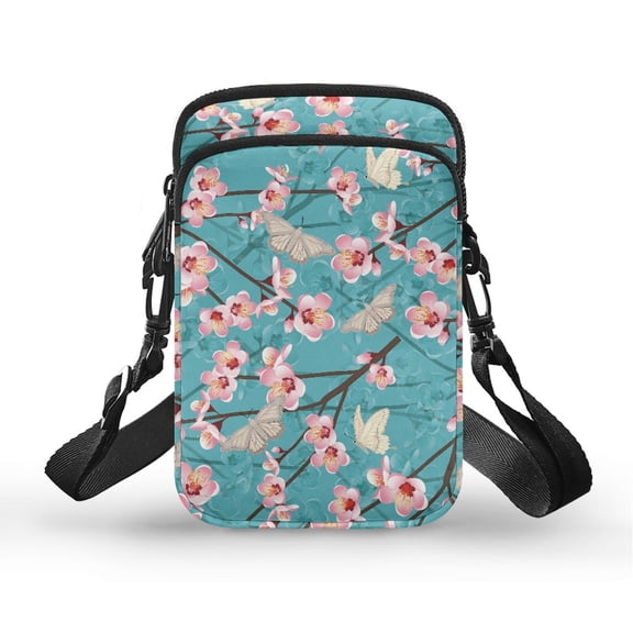 HELLHERO Cherry Blossom Butterflies Cross Body Purse Polyester Double Layer Underarm Shoulder Bag for Outdoor Daily Use