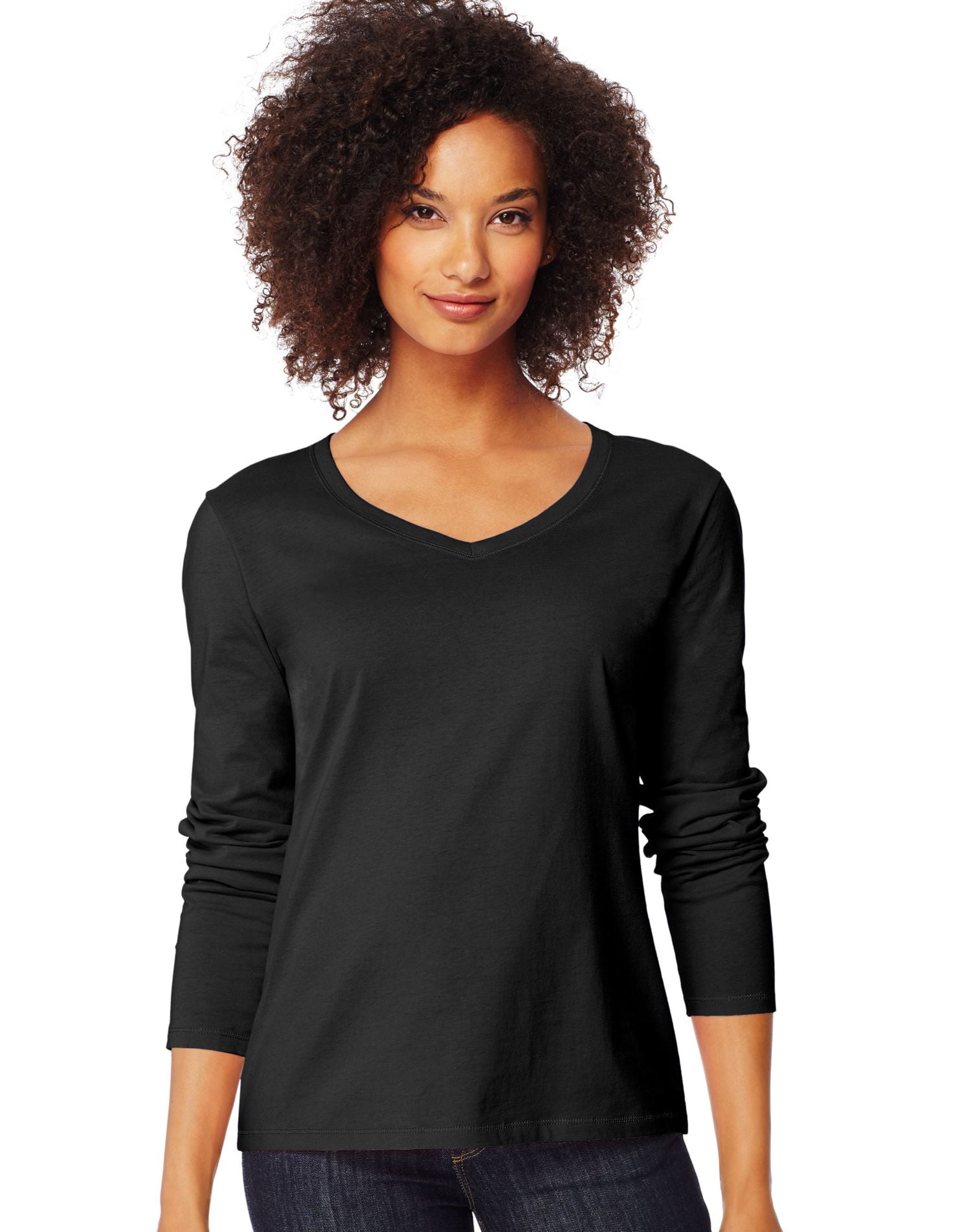 Hanes Womens Long-Sleeve V-Neck T-Shirt 