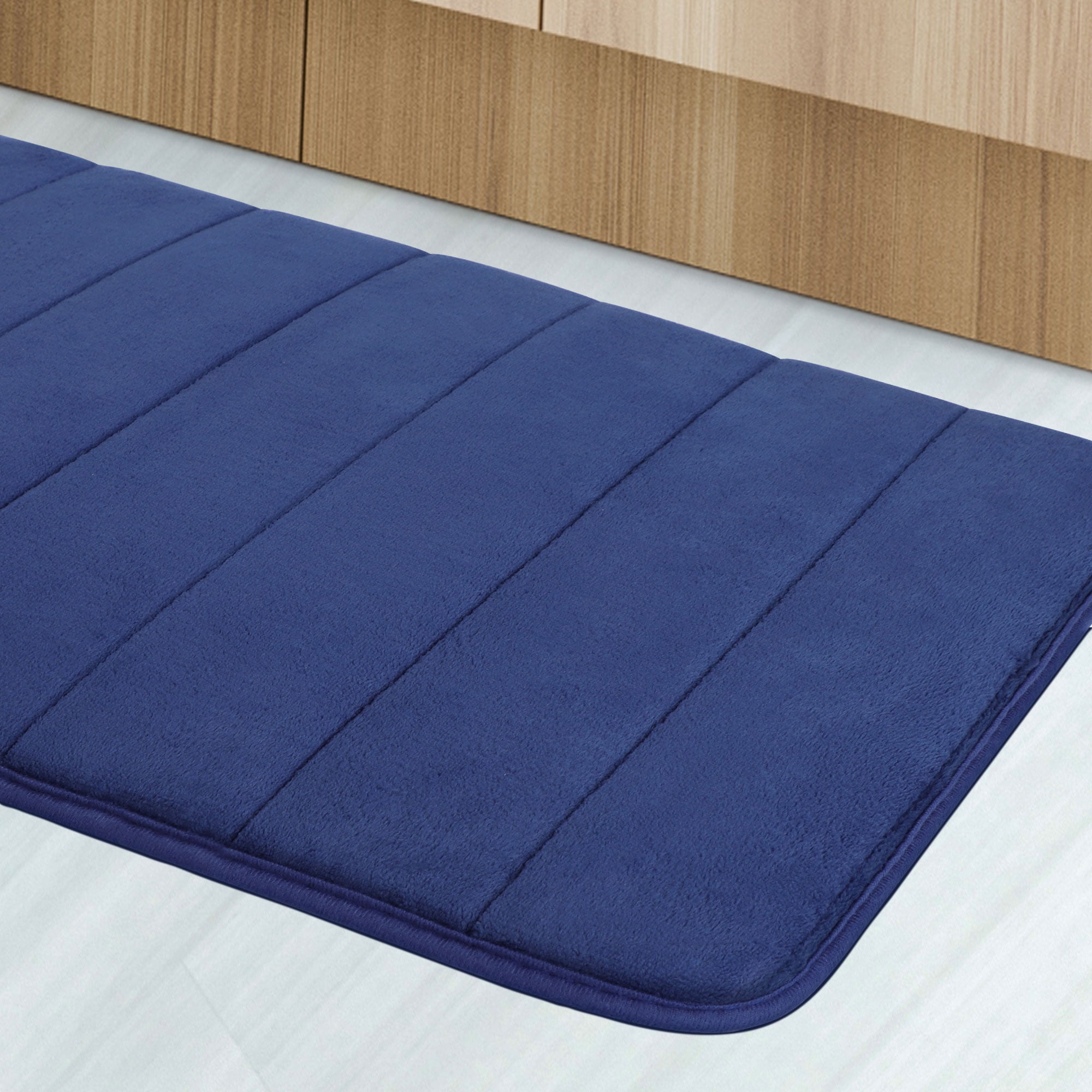 REGALWOVEN 2Pcs Memory Foam Bath Mat Non Skid Velvet Absorb Water Bath Rug  for Bathroom Kitchen Soft Carpet Royal Blue