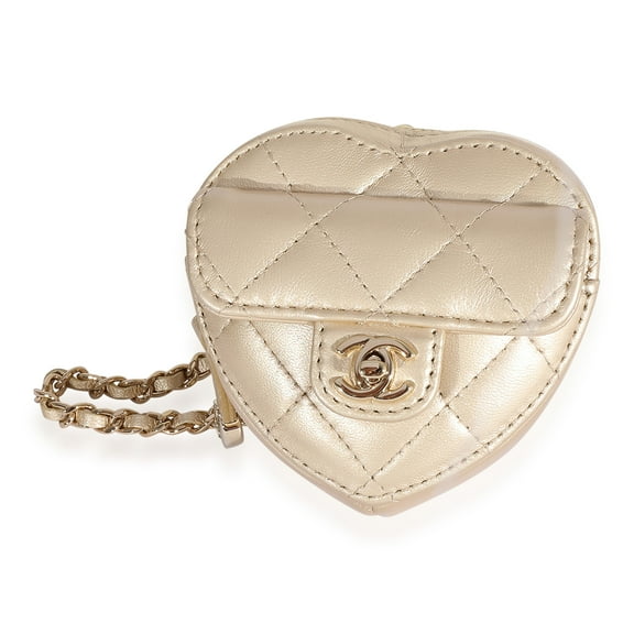 Pre-Owned Chanel Metallic Gold Quilted Lambskin Heart Coin Purse Necklace