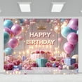 thumbnail image 2 of Happy Birthday Backdrop Pastel Purple Blue Balloons Birthday Photography Background Golden Royal Crown Birthday Party Decorations Banner Supplies Photo Booth Props, 2 of 4