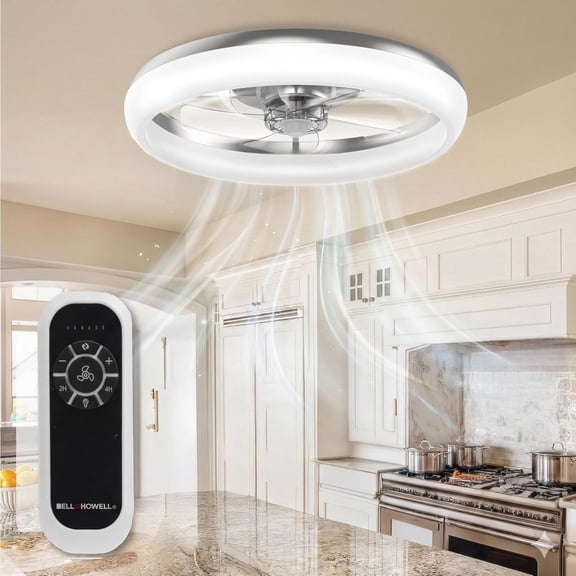 CannonX 14” Low Profile Ceiling Fans with Lights and Remote, Modern Fandelier Ceiling Fan with Light, 6 Speeds, 3 Lighting Modes 3500K-5500K, Flush Mount for Bedroom, LED 2200 Lumens, ETL Certified