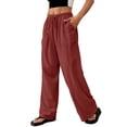 thumbnail image 5 of Women's Boho Wide Leg Linen Pants Drawstring Waist Casual Loose Vacation Trousers, M, 5 of 5