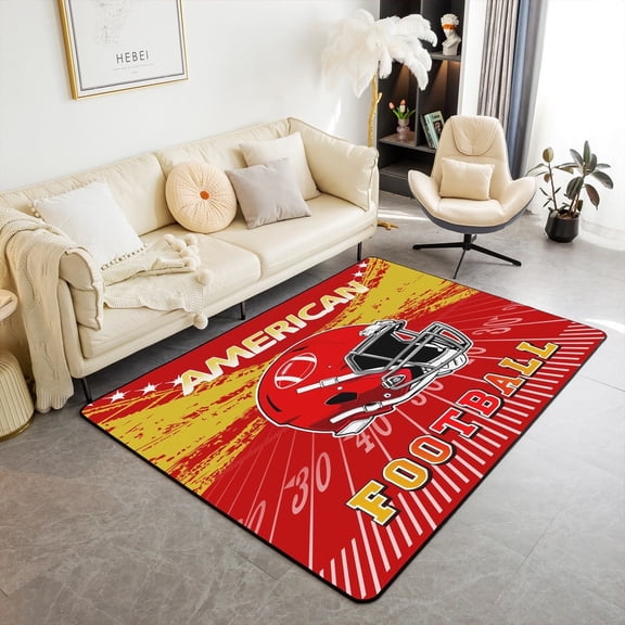 Erosebridal Football Area Rug 3x5 Rugby Living Room Rugs Ball Games Sport Arena Red Yellow Decorative Rug Sports Theme Indoor Floor Mat
