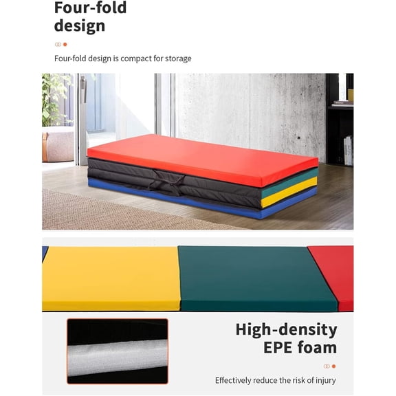 Exercise Mat 4'x8' Gymnastics Mat Folding Gymnastics Tumbling Mats 2" Thick PU Leather Yoga Mat Portable With Carrying Handles for home Workout outdoor Yoga Pilates