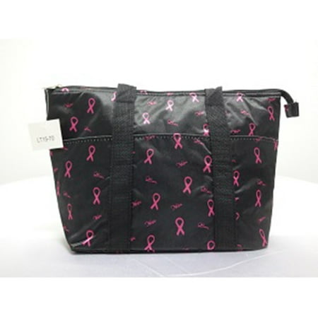 Awareness Tote Bag Zodaca Breast Cancer Awareness Large Insulated Tote Bag Travel Zipper Carry Bag - Black ()