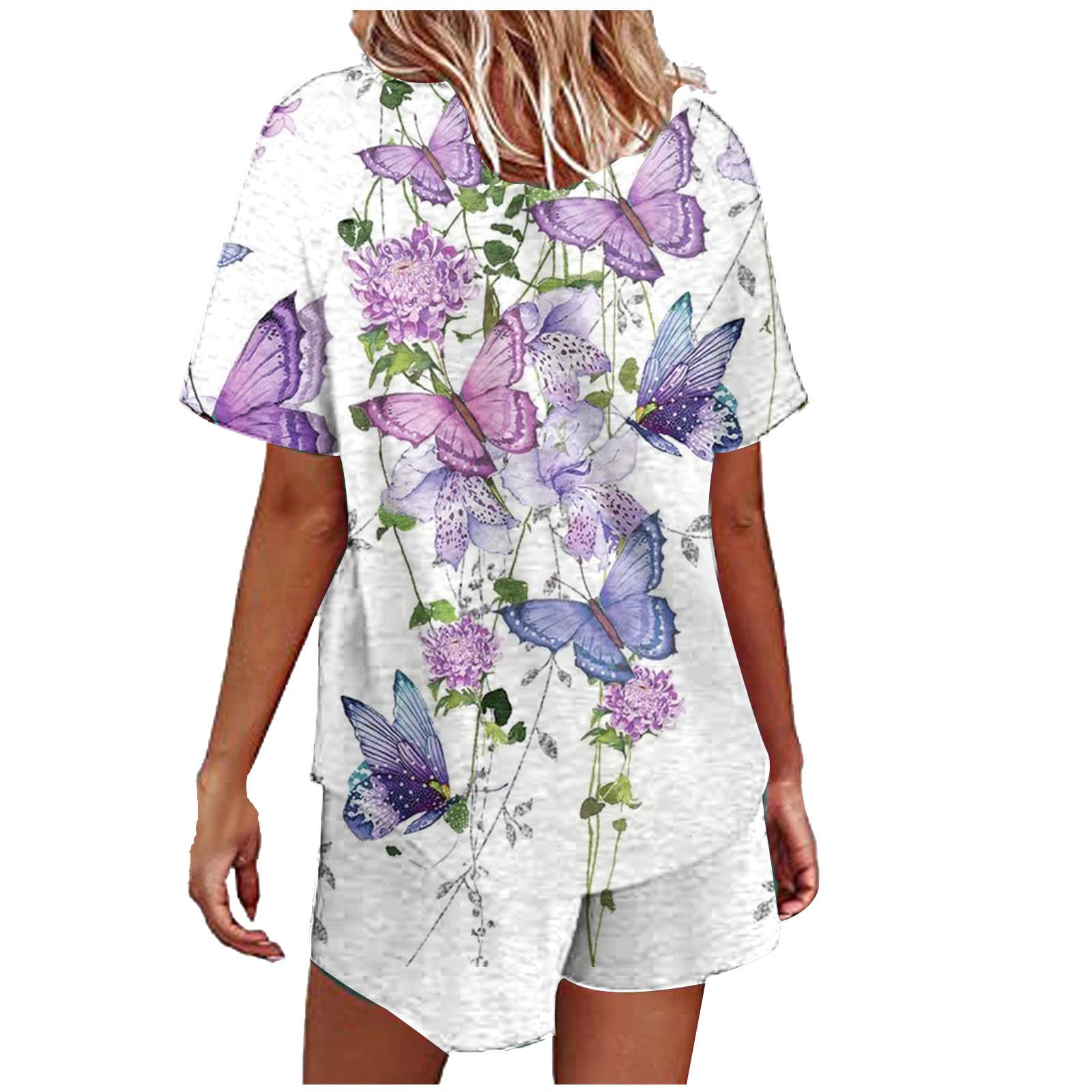 HIKO23 Womens Floral Print Tie Dye Shirts Summer Short Sleeve