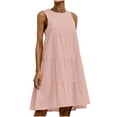 thumbnail image 2 of BRGZLK Women's Summer Dresses Fashion Sleeveless Ruffle Boho Flowy Plus Size Linen Loose Round Neck Solid Color Knee Length Dress Pink M, 2 of 5