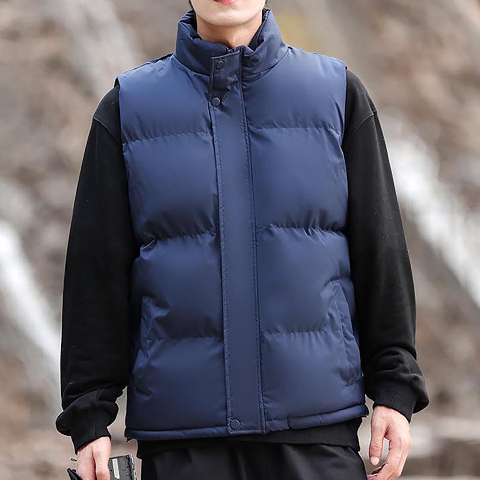 Zedker Men’s Down Puffer Vest with Zipper Pockets Lightweight Packable Full Zip Up Running Warm Sleeveless Jacket with Pockets Blue M