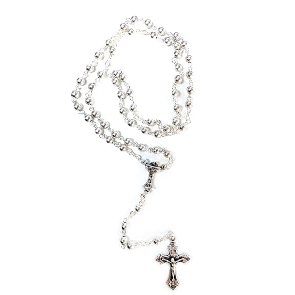 First Communion rosary with silver beads