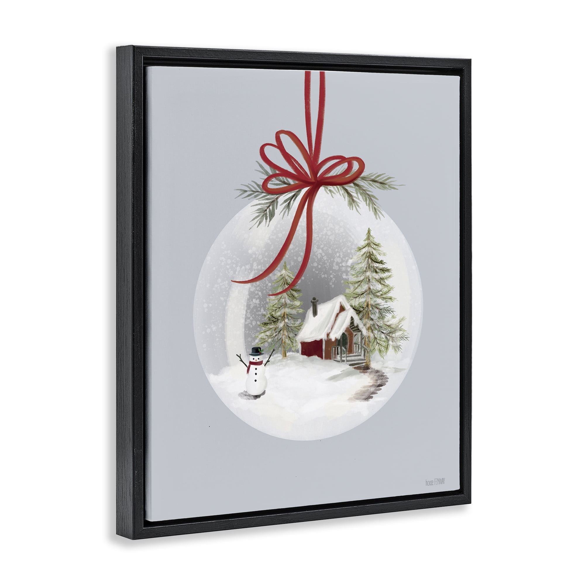 Stupell Industries Cottage Scene Snowglobe Holiday Painting Black Floater Framed Art Print Wall Art, 25 x 31