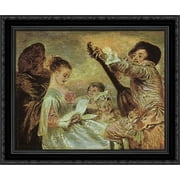 The Music Lesson 23x20 Black Ornate Wood Framed Canvas Art by Watteau, Jean Antoine