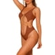 thumbnail image 4 of INSPIRAR CHIC Traje de baño de una pieza con corte en V y cadena dorada para mujeres, color marrón medio, 4 of 5