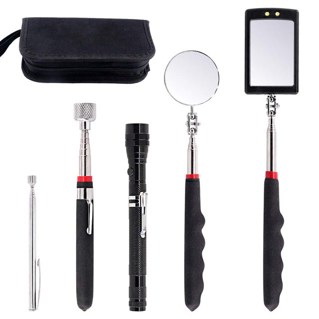 Swpeet Ensemble d'Outils Magnétiques de Prise Télescopique 5 Pcs avec Étui de Transport, Miroir d'Inspection Pivotant à 360° Réglable, Tige de Prise 15 Lb et 1 Lb et Télescopique