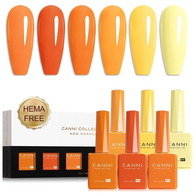 Set de esmaltes de uñas en gel CANNI Orange, 6 colores, 9 ml, remojo UV/LED