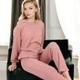 thumbnail image 4 of Women's Waffle Knit Hoodie Lounge Set with Front Pocket and Relaxed Fit Pants - X Large, Mauve Pink, 4 of 6