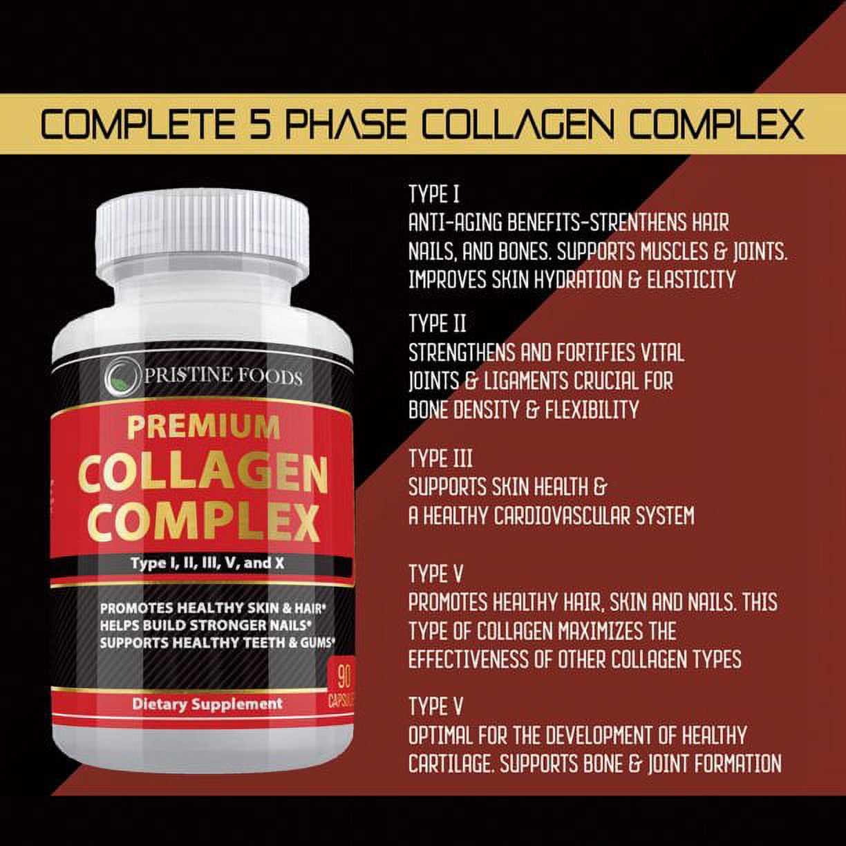3 Pack Pristine Premium Multi Collagen Supplement 1000mg - Support Healthy Hair Skin Bone & Joints Hydrolyzed Collagen Protein Complex (Types I II III V & X) - 90 Capsules