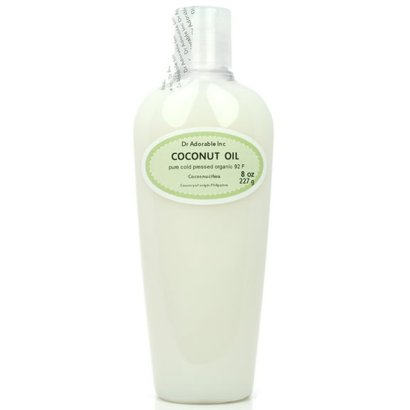 Dr. Adorable - 100% Pure Coconut 92 F Oil - Organic Cold Pressed Refined Moisturizing Oil For Face Skin Hair - 8 oz