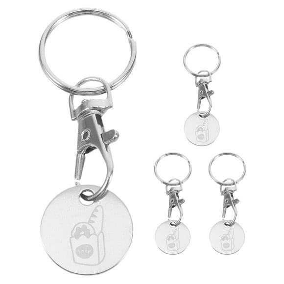 4 llaveros de acero inoxidable con forma de carrito de compras, de metal, accesorio para carrito de compras