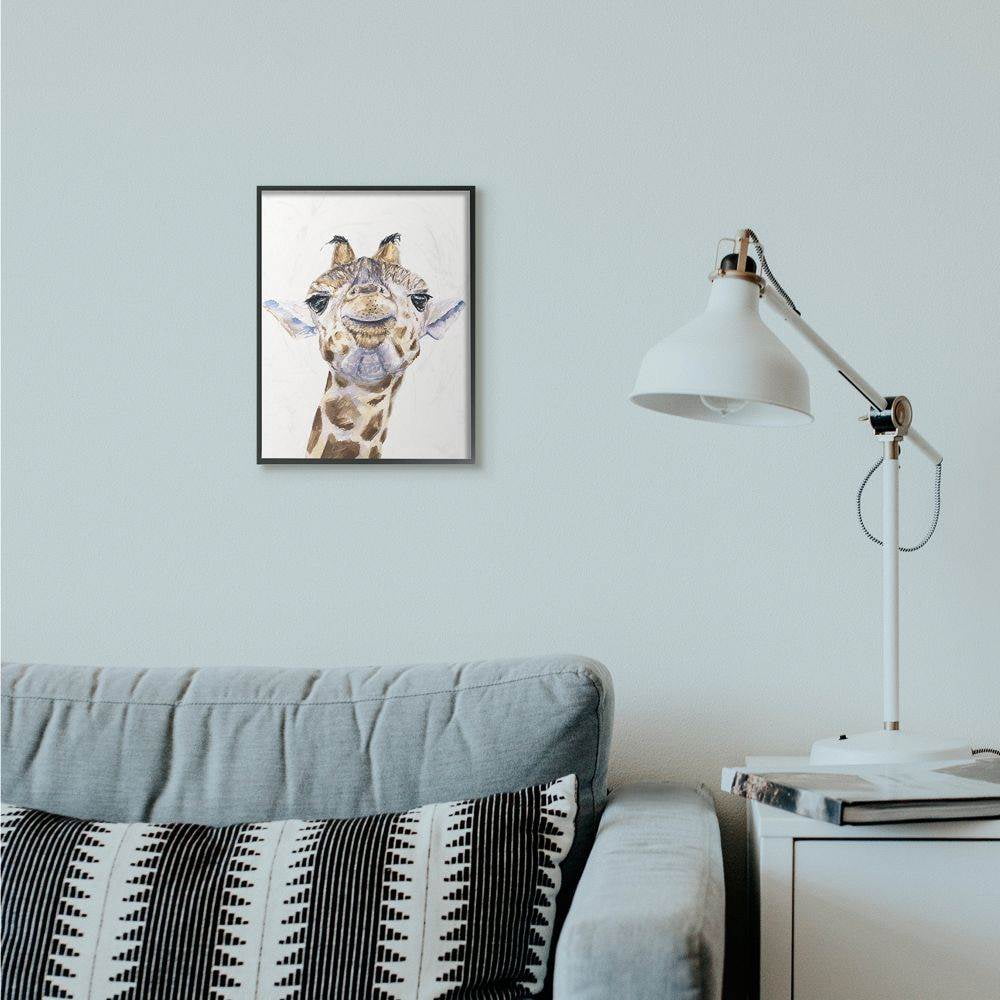 Stupell Industries Large Giraffe Face Head Animal Watercolor Painting Framed Giclee Texturized Art by George Dyachenko