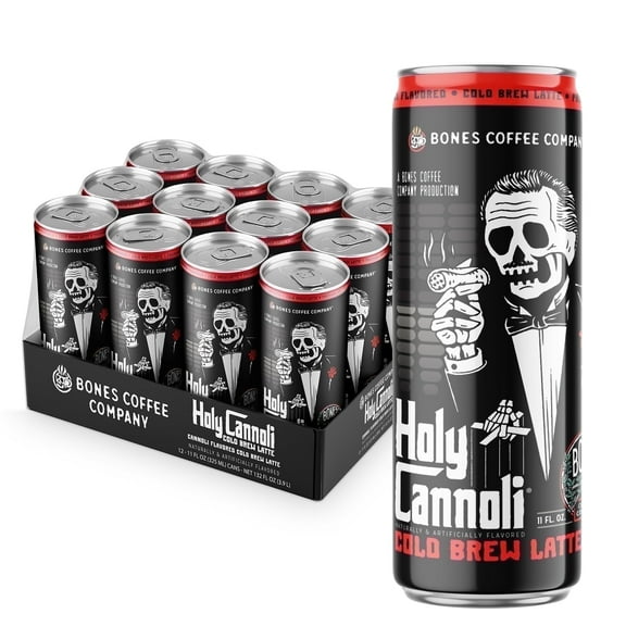 Bones Coffee Ready To Drink Cold Brew Latte Coffee Can | 11 Fl oz Holy Cannoli Flavored Coffee Can (12 Pack)
