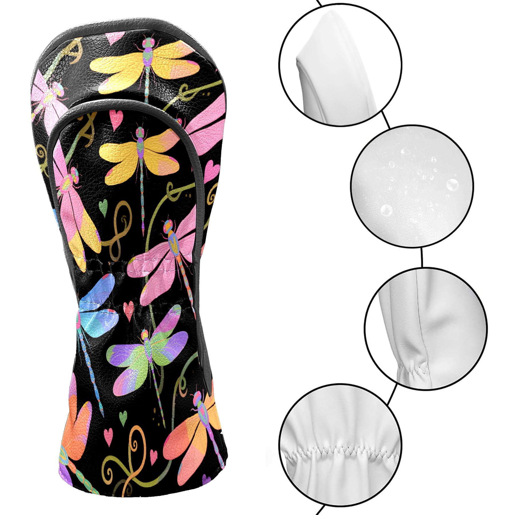 Golf Club Covers, Butterfly Premium PU Leather Driver Hybrid Putter Head Covers with Velvet Lining, Waterproof Golf Gifts for Men Women