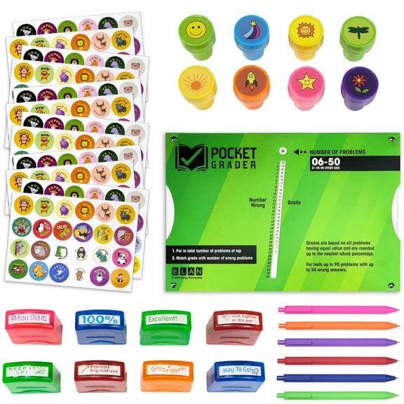 Teacher Grading Kit, Includes Stickers, Stamps, Pens, and Grading Tool