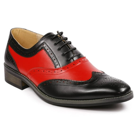 Metrocharm MC118 Chaussures Habillées Oxford à Lacets pour Homme à Bout Aile Perforé Bicolore (9, Noir Rouge)