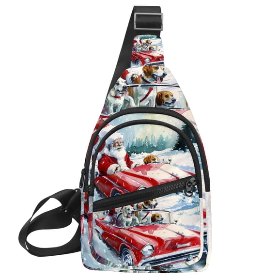 ERJLKXP Christmas Santa Claus Dog Small Mens Women Crossbody Chest Bag, Travel Over Shoulder Sling Bag Backpack Men Side Bag,Daypack