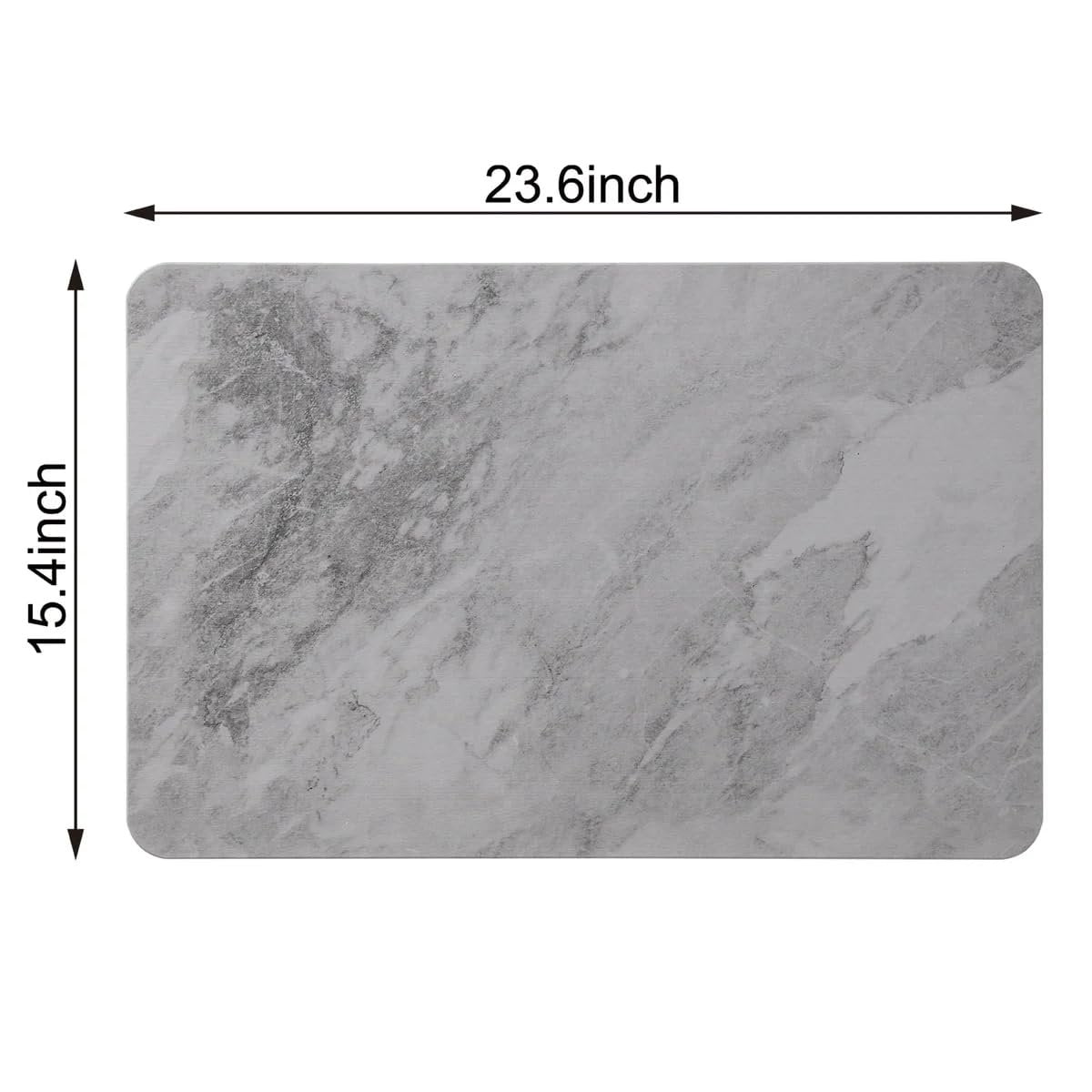 J&V TEXTILES Marble 24x15 Stone Bath Mat Diatomaceous Earth Shower Mat Non-Slip Super Absorbent Diatomite for Bathroom Floor Quick-Drying Easy to Clean Gray Marble