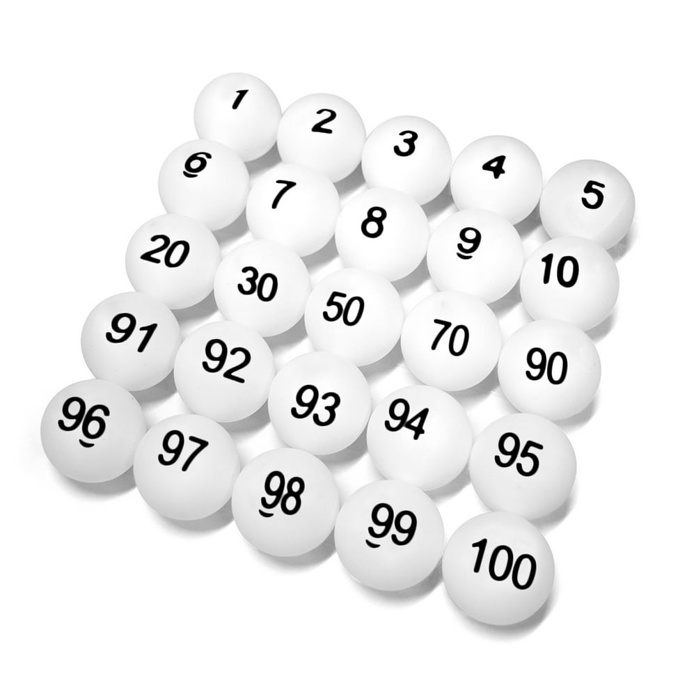 GOGO Numbered Beer Pong Balls (No. 1100), White Raffle Ball, 40mm