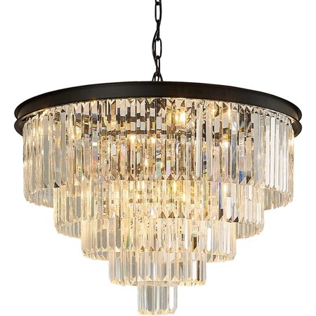 

YELROL Large Nickel Plated Crystal Chandelier 18 Light 32in Crystal Kitchen Island Chandelier Lighting Crystal Pendant Light Fixtures E12 5-Tier for Home (Nickel 32in-18 Lights)