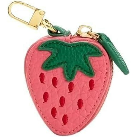 ABPETE Cute Fruit Bag,Kawaii Leather Keychain, Coin Purse,Handmade Mini Zipper Pouch Keychain(Pink)