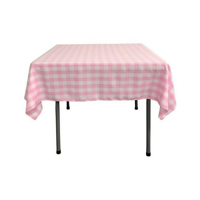LA Linen TCcheck58x58-PinkK37 Nappe Carrée à Carreaux en Polyester, Blanc et Rose - 58 x 58 Po.