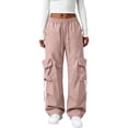 thumbnail image 2 of Women Y2k High Waisted Straight Leg Relaxed Fit Cargo Pants with Pockets Streetwear Concert Dance Outfit Pink S, 2 of 6