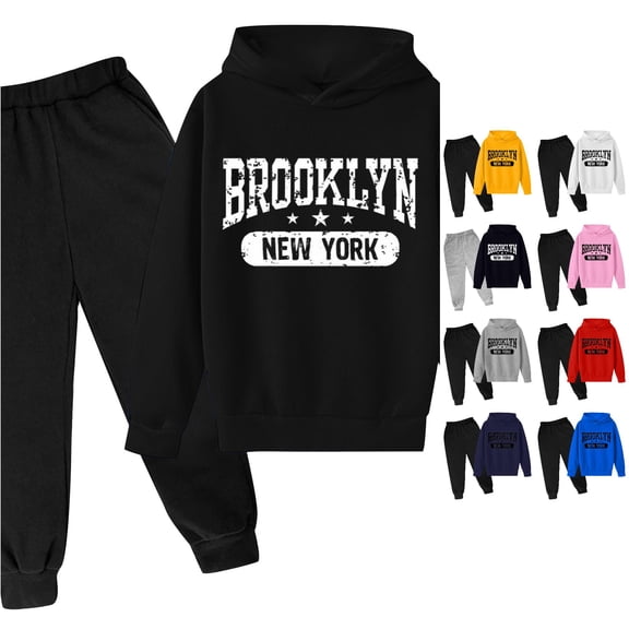 Toddler Boys' 2-Piece Outfit Set Autumn and Winter Letter Printed Long Sleeve Hoodie Sweatshirt and Pants Sets Size 3-4T ,Black