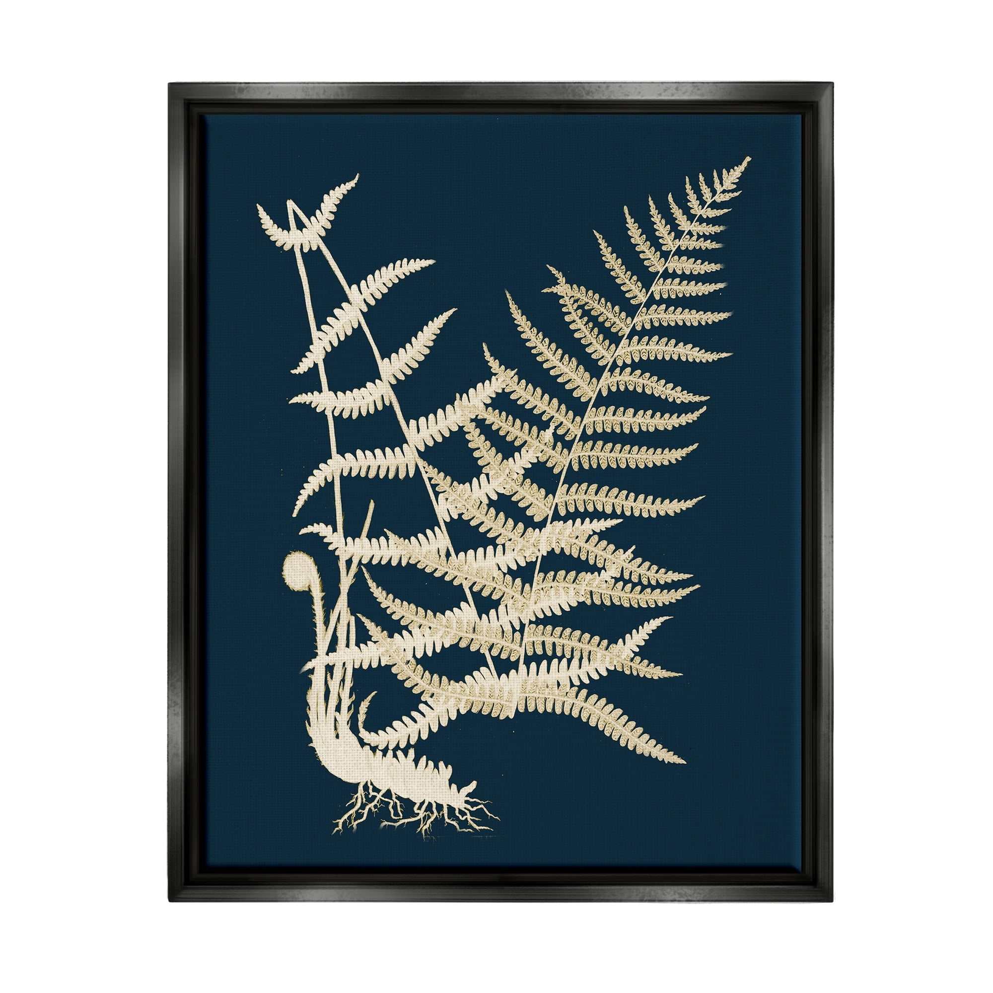 Stupell Industries Layered Fern Leaves Abstract Botanical Roots Shapes Graphic Art Metallic Gold Floating Framed Canvas Print Wall Art, Design by Piddix