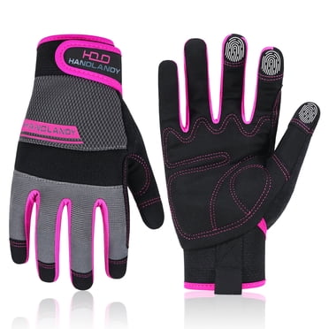 HANDLANDY Utility Work Gloves Women, Thin Mechanic Working Gloves Touch Screen, Pink, Medium