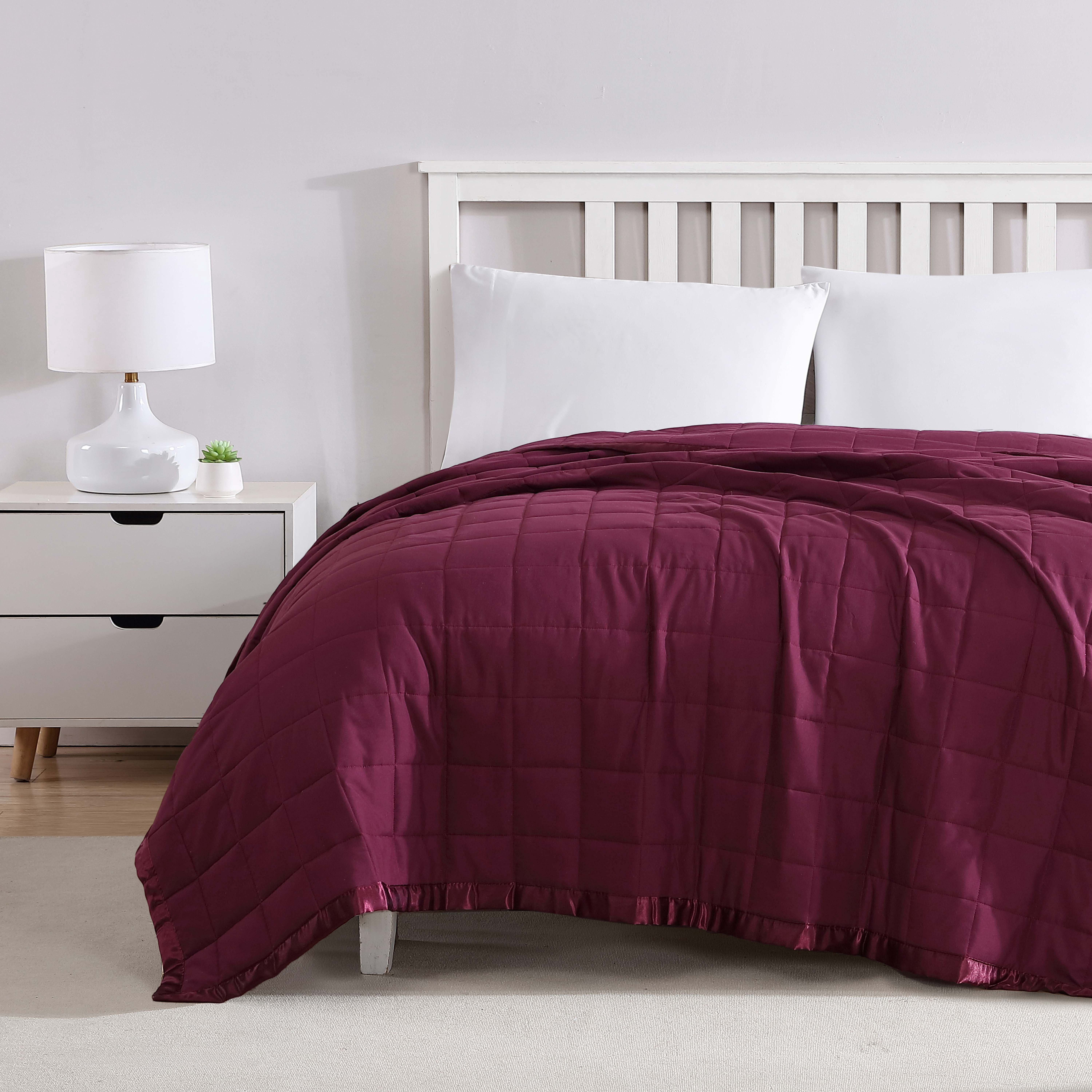 Beatrice Home Fashions, Down Alt Blanket with Satin Trim, Full/Queen, Cabernet