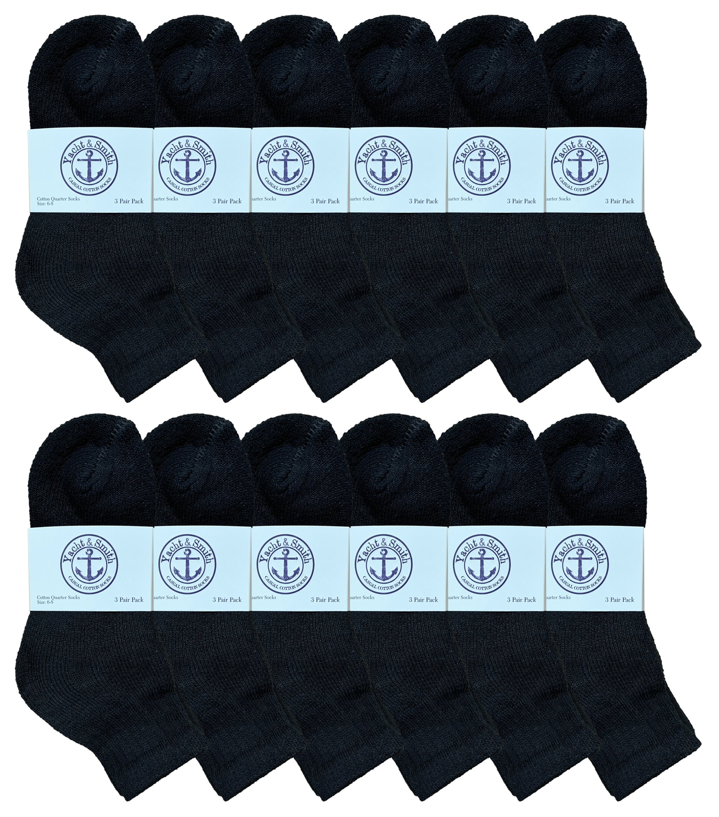 Yacht & Smith Wholesale Bulk Kids Mid Ankle Socks, Cotton Sport Athletic Ankle Socks - 6-8 - Black - 12 Packs