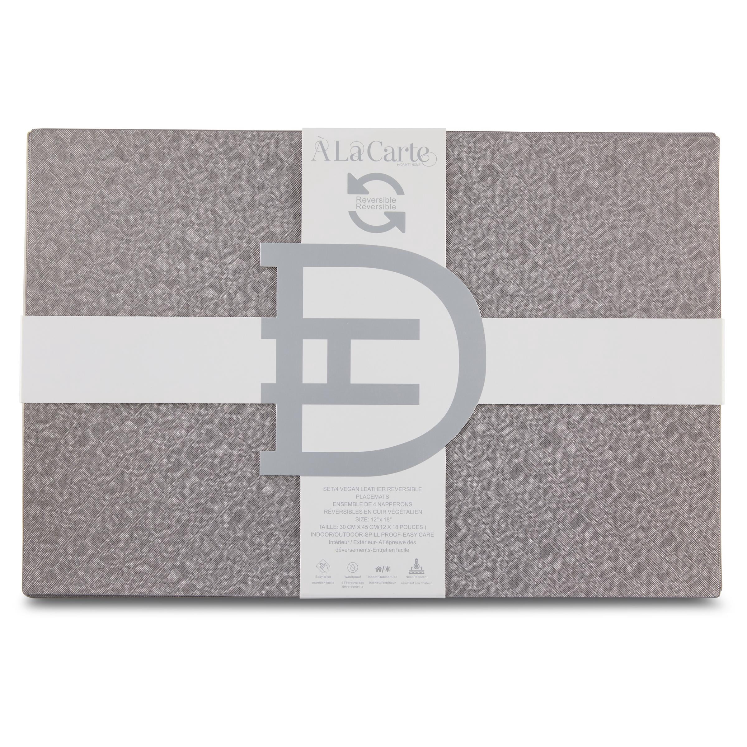 Ala Carte by Dainty Home Manhasset Saffiano Textured Faux Leather Placemats – Set of 4, Reversible, Non-Slip, Washable, Heat & Tear Resistant – 12x18 in Dining Table Mats