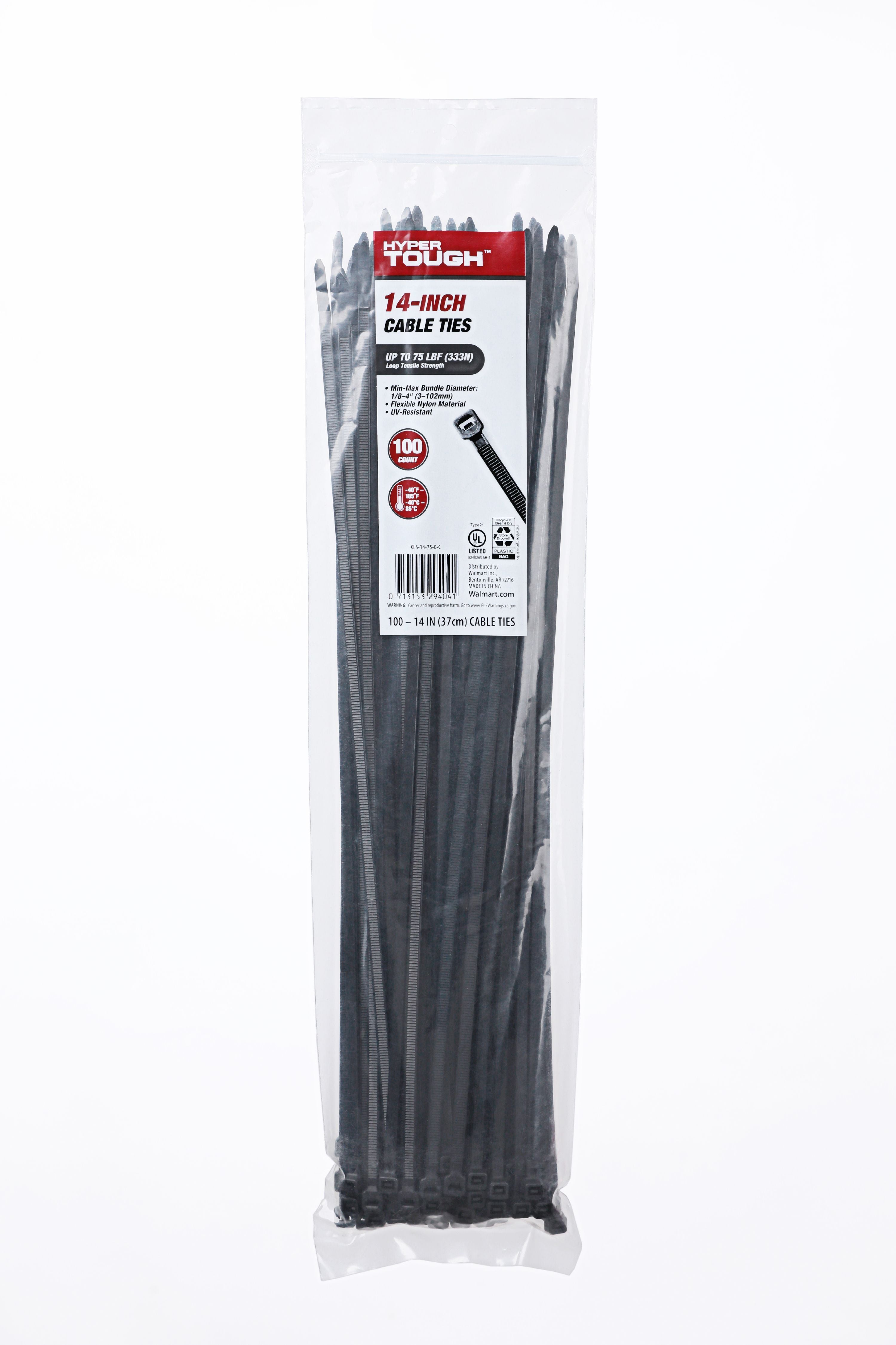 75 LB HEAVY DUTY 500 PC 14.5" Long BLACK UV Cable Zip Ties Ty Wraps MADE IN USA 